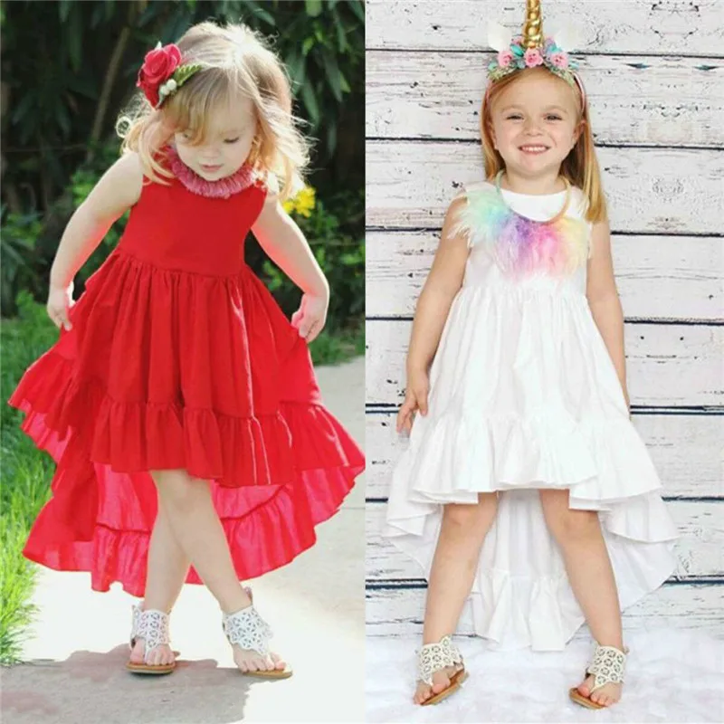 

Summer Lovely Kids Baby Girl Sleeveless Princess Dress Girl Solid Backless Ruffle Party Vest Dresses Cotton Clothes Swing Dress
