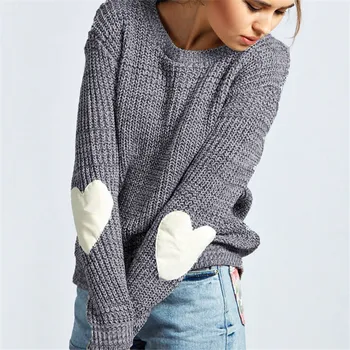 

Autumn Winter New Women Sweater Fashion Jumper Heart-shaped Spliced Knitted Sweaters Womens Long Sleeve Pullover Tops Knitwear