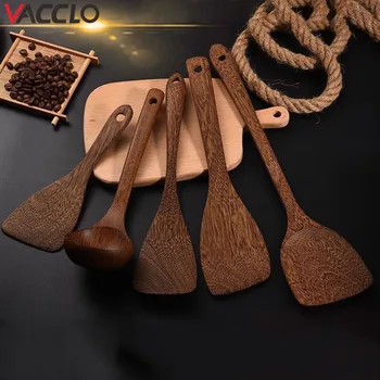 

Vacclo Kitchen Tools Wooden Soup Spoon Wooden Spatula for Pan Cooking Tools Household Stir-fry Shovel Cuisine Outils Accessoires