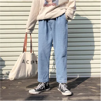 

Autumn New Jeans Men Fashion Washed Casual Straight Denim Pants Man Streetwear Solid Color Loose Hip Hop Jeans Male Clothes
