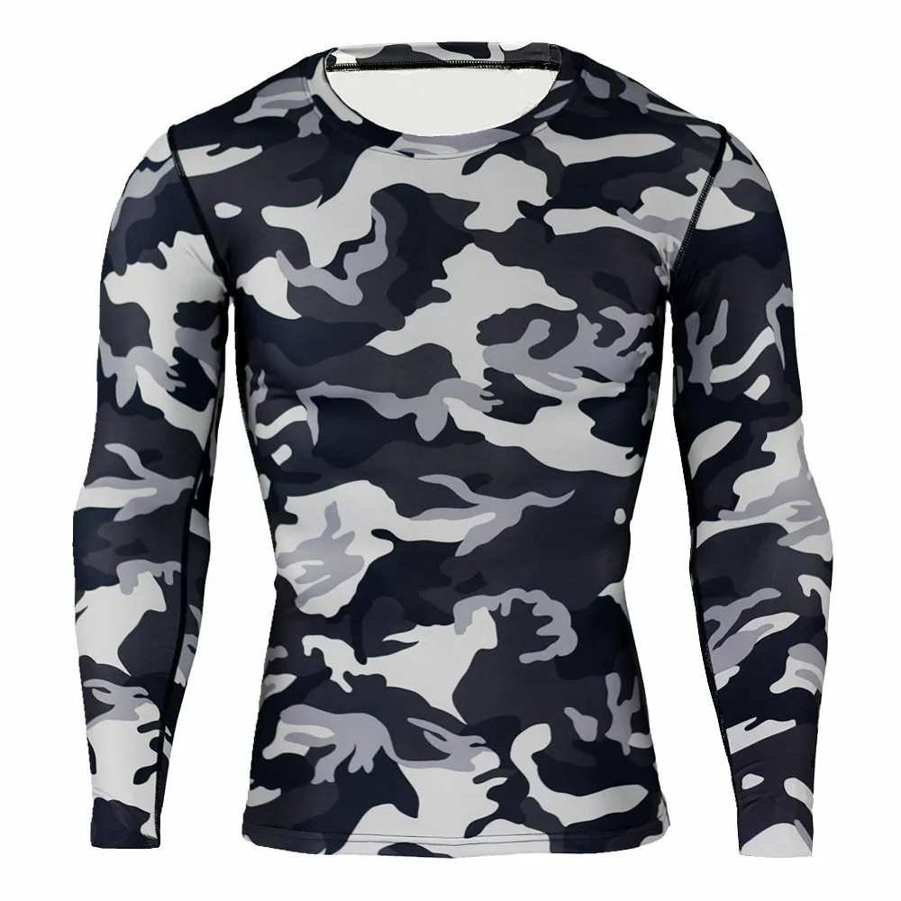 

Long sleeve running shirt men sports wear camouflage Breathable quick-drying printed workout gym T-shirt