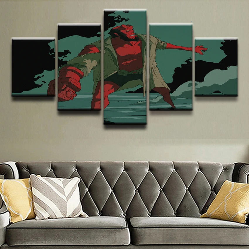 

Modern Home Decor Boys Room Canvas Painting Modular Poster 5 Pieces Comics Hellboy Character Picture Wall Art Canvas Print