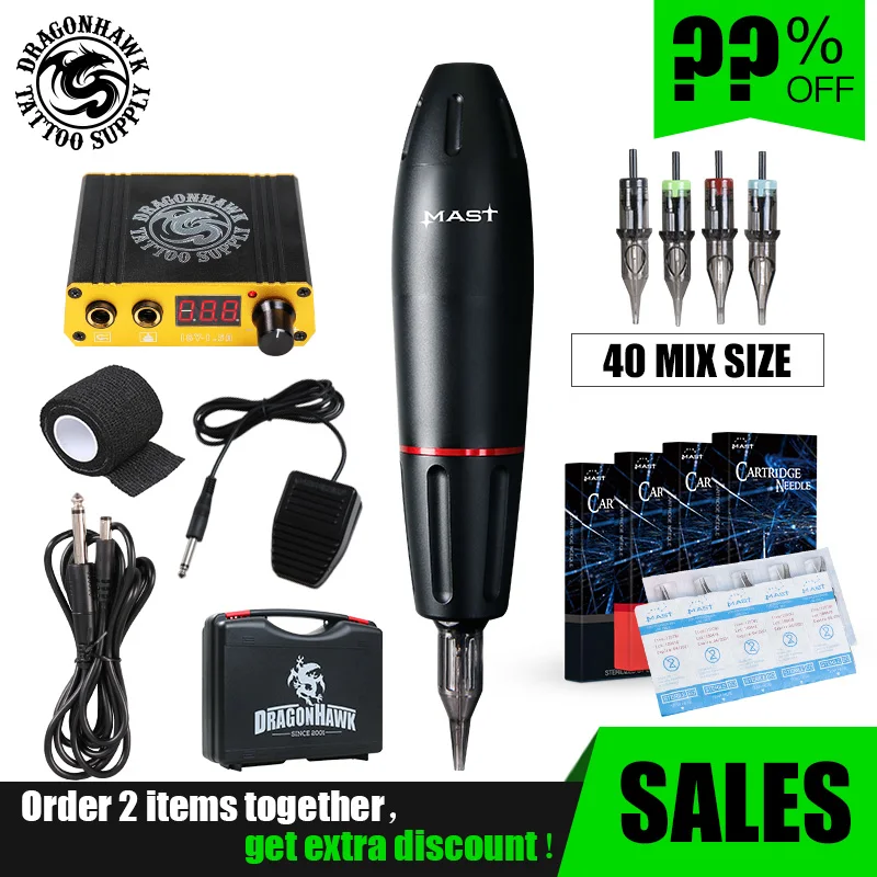 Professional Tattoo Pen Kit Rotary Motor Box Cartridge Needles Tips