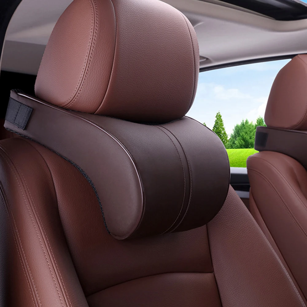 1PCS PU Leather Auto Car Neck Pillow Memory Foam Pillows Neck Rest Seat