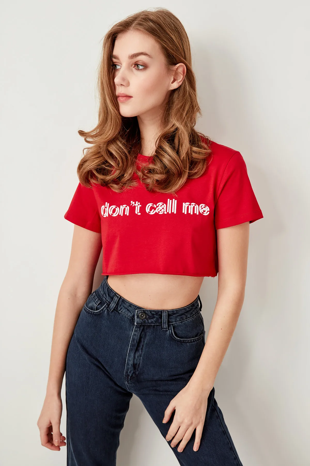 Trendyol трикотажные футболки с красным принтом Crop TWOSS19VG0088|Футболки| |