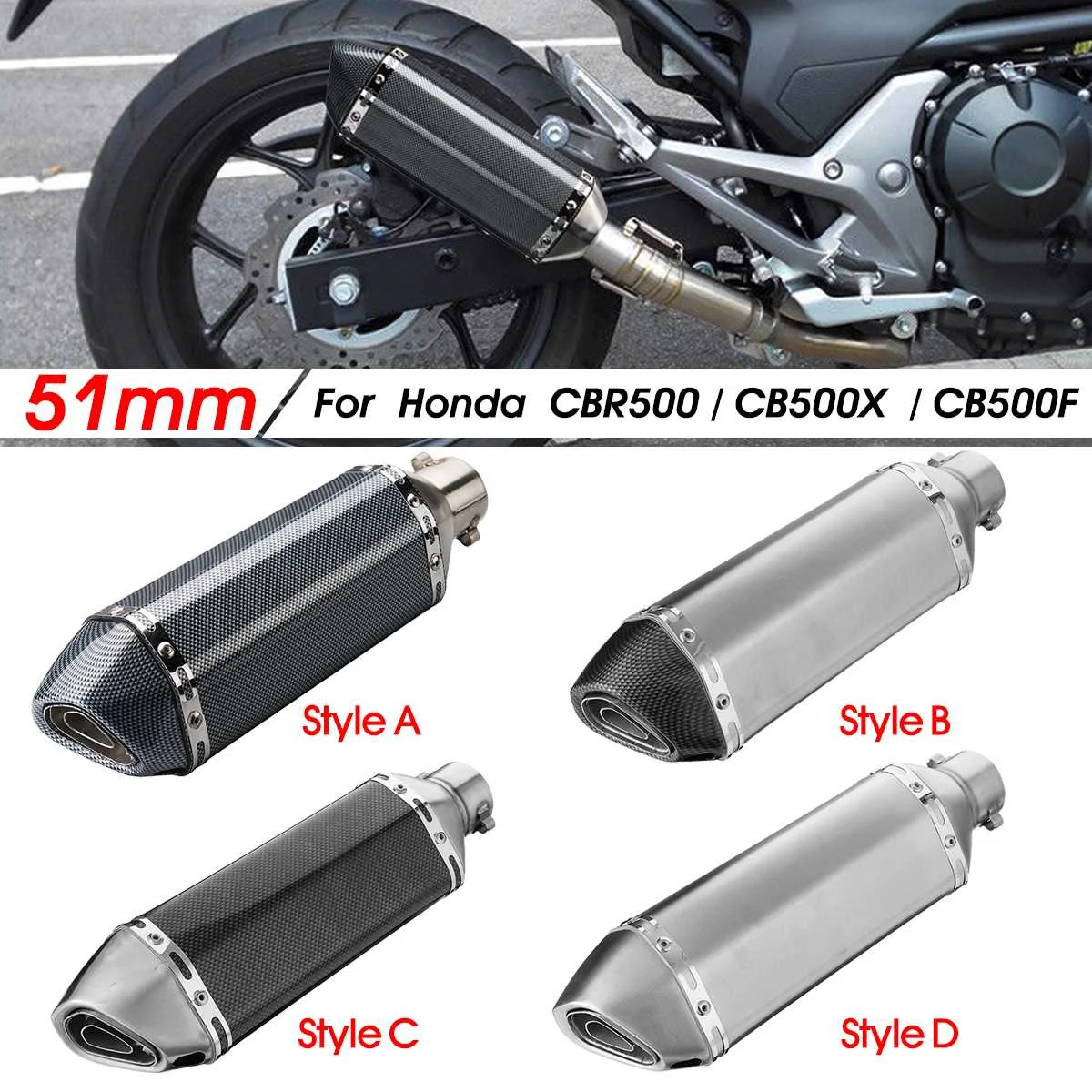 

51mm Motorcycle Exhaust Mid Link Pipe Muffler Kit For Honda CBR500 CB500X CB500F