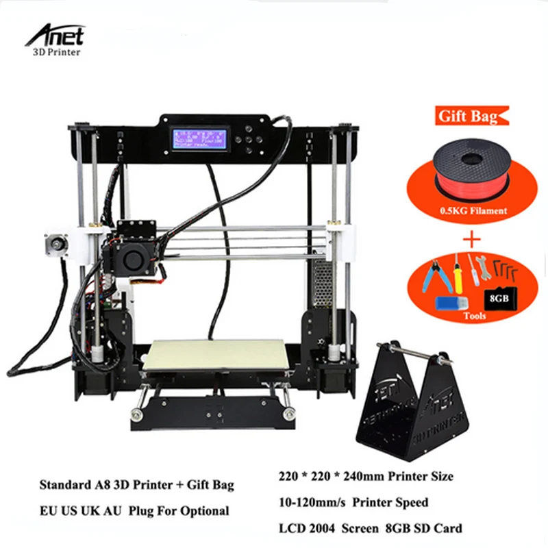 

Anet A8 & Auto Level Desktop 3D Printer 0.4 mm Nozzle Prusa I3 DIY 3D Printer Kit with 220*220*240MM Home/Office Used 3D Printer