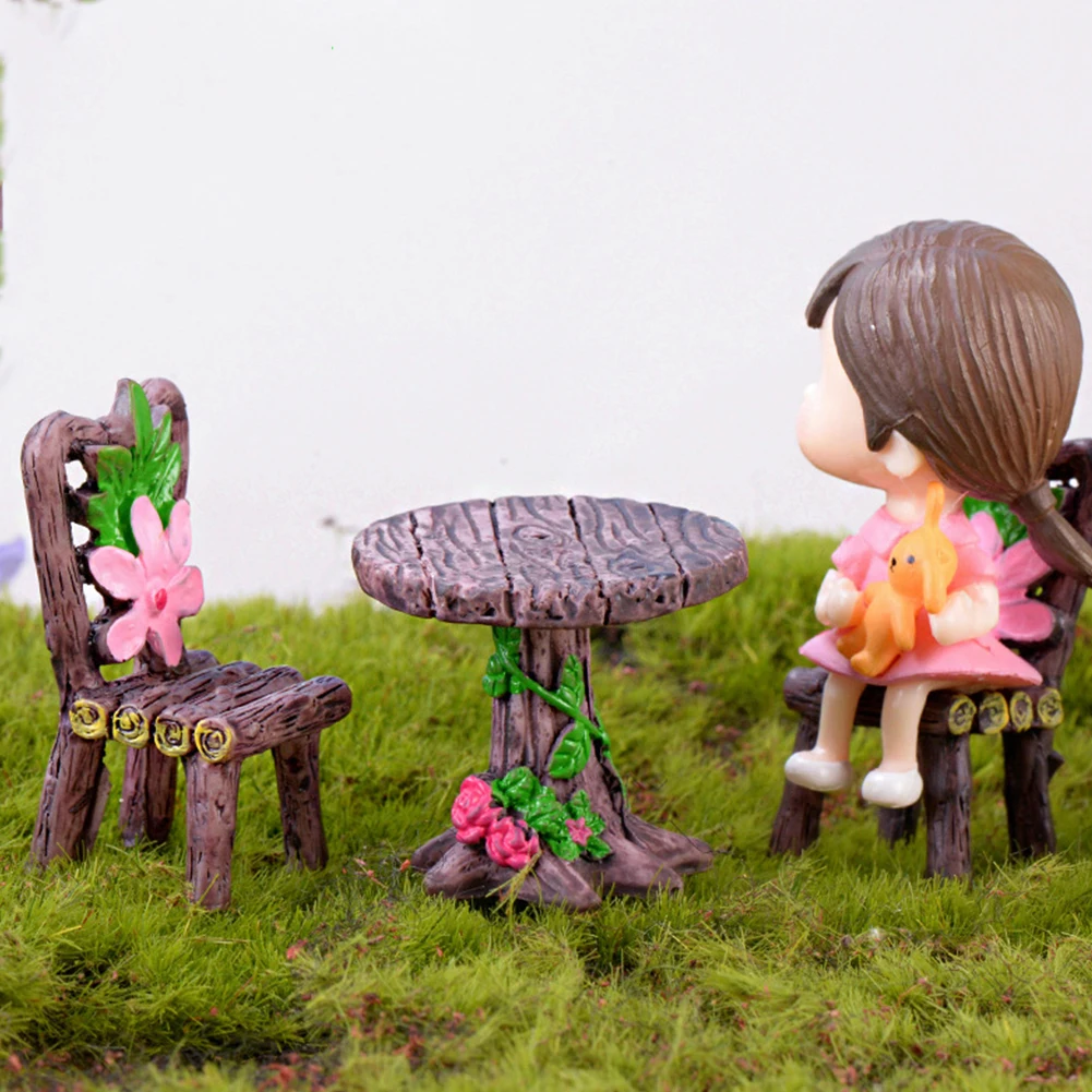 DIY مصغرة الراتنج الأثاث الجداول الكراسي مجموعات ل البسيطة بيت الدمية المنمنمات الأثاث اللعب الهدايا للأطفال
