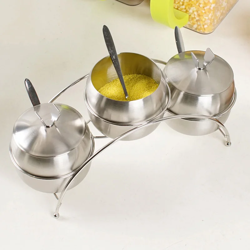 

7Pcs/Set Stainless Steel Apple Shape Spice Container Condiment Pot Salt Sugar Bowl Serving Jars Pot Spoons Kitchen Supplies