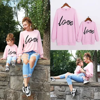 

Family Matching Sweater 2018 Autumn Winter Mother Daughter Son Love Letter Print Sweatshirts Family Look Clothes Tops Outfits