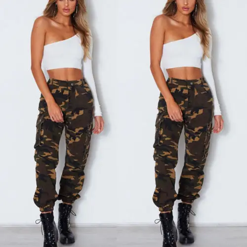 Womens Lady Camo Cargo Trousers Casual 