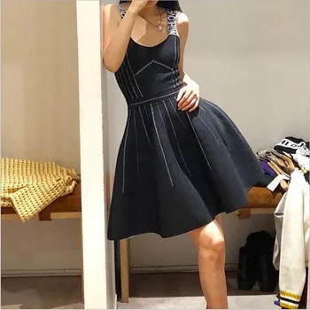 

2019 Summer Sexy Letter Spaghetti Strap Streetwear Black Mini Dress Women Runway Sarafans Sleeve Female Party Dresses Clothes