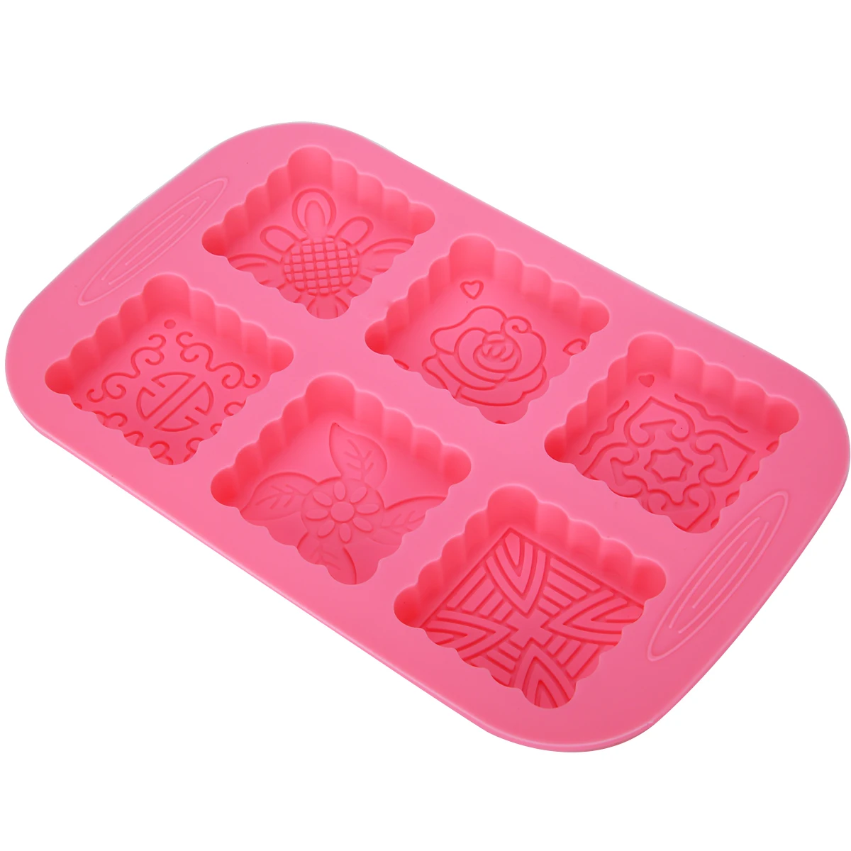 

1pc Floral Moon Cake Mold 6 Cavities Square Soap Mold Flexible Silicone Moulds for DIY Candy Chocolate