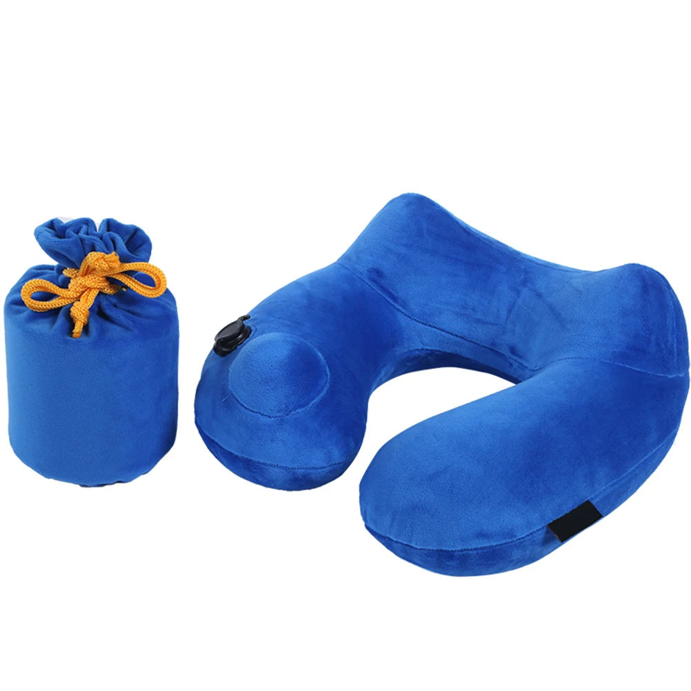 

U-Shape Neck Support Travel Pillow Automatic Inflatable Neck Pillow Set For Airplanes Cars Buses Trains Home Or Office (Blue)
