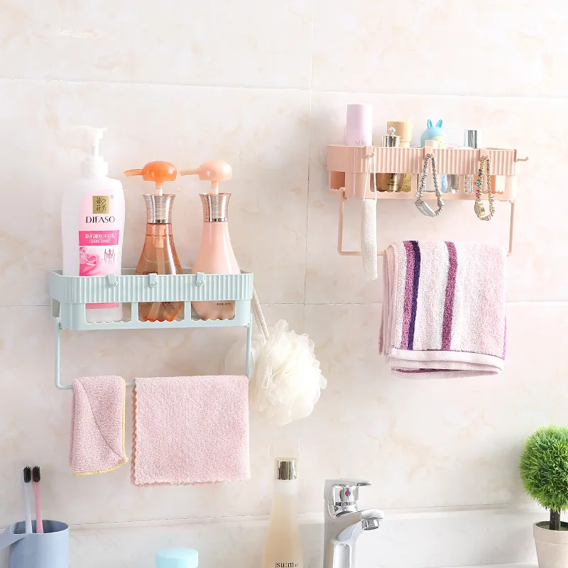 

Multi-function Bathroom Shelves PP Wall Mount Shower Organizer Wall Mount Lotion Shampoo Storage Box Bath Ball Holder Towel Rack