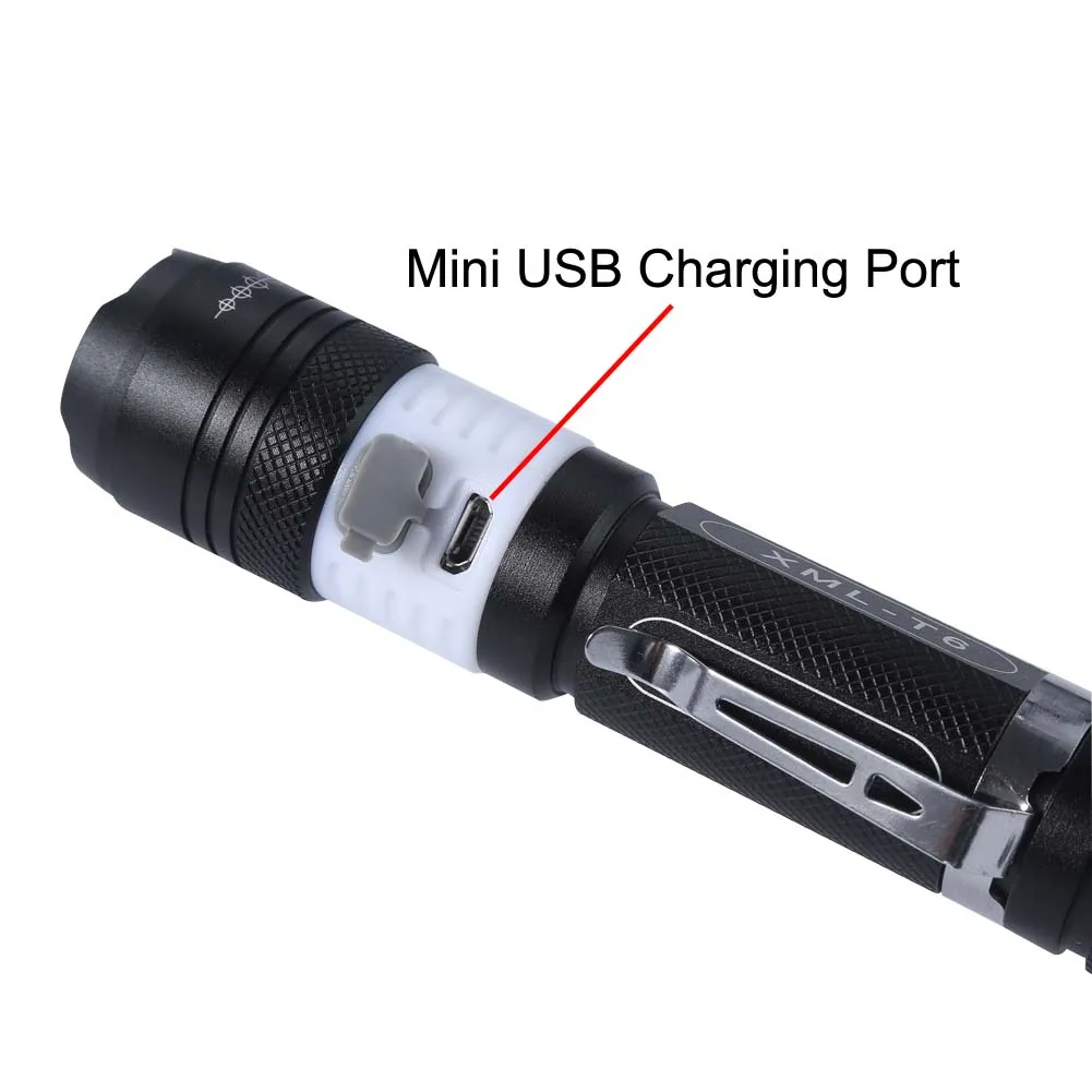 Тактический 6 режимов 380LM фонарик масштабируемый светодиодный 18650 фонарик Фонарь Кемпинг ночник+ USB кабель Прямая