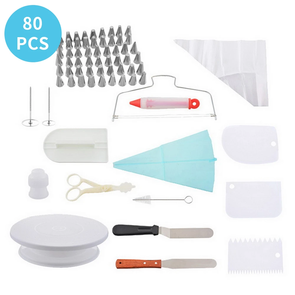 Plateau Tournant De 80 Pieces Decoration De Gateau Outil De Fabrication De Gateaux Ensemble A Dessert Bricolage Pointes De Decoration De Gateaux Jeu De Buses De Cuisine En Acier Inoxydable Aliexpress
