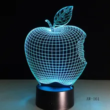 Apple 7 Colors 3D Desk Lamp LED Acrylic Vision Stereo Bedside Hologram Decor Touch Switch Light