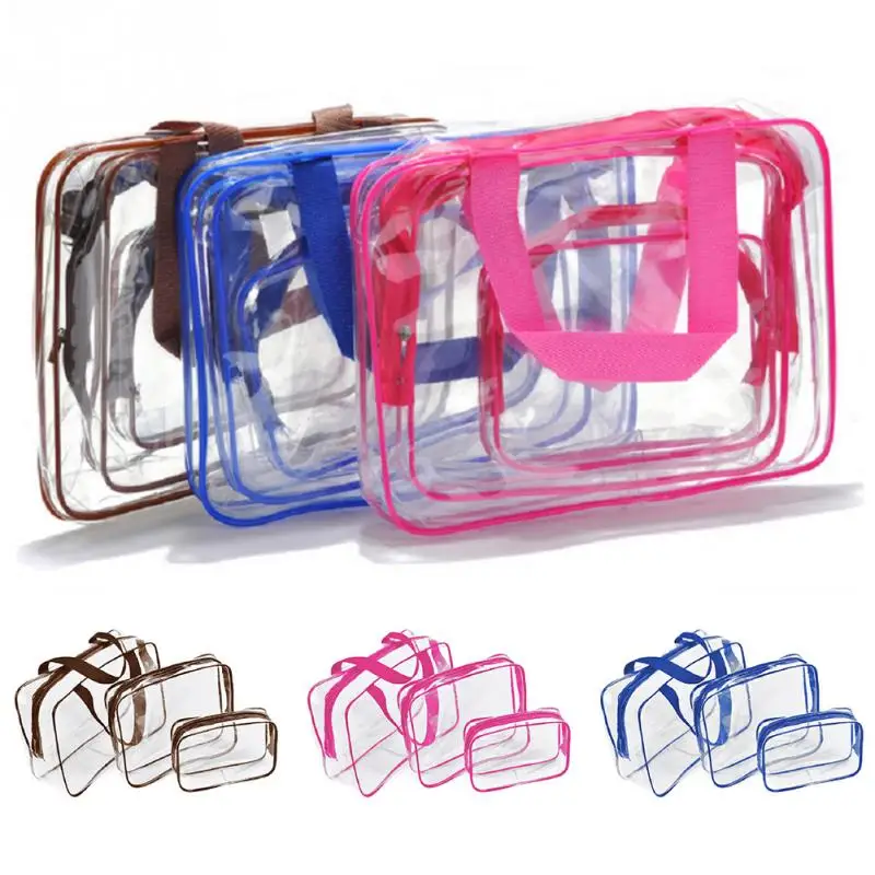 

3Pcs/Set Transparent PVC Zippered Makeup Bag Fashion travel Cosmetic bag Wash Travel Multi-Sizes Makeup Storage Bag Set #124