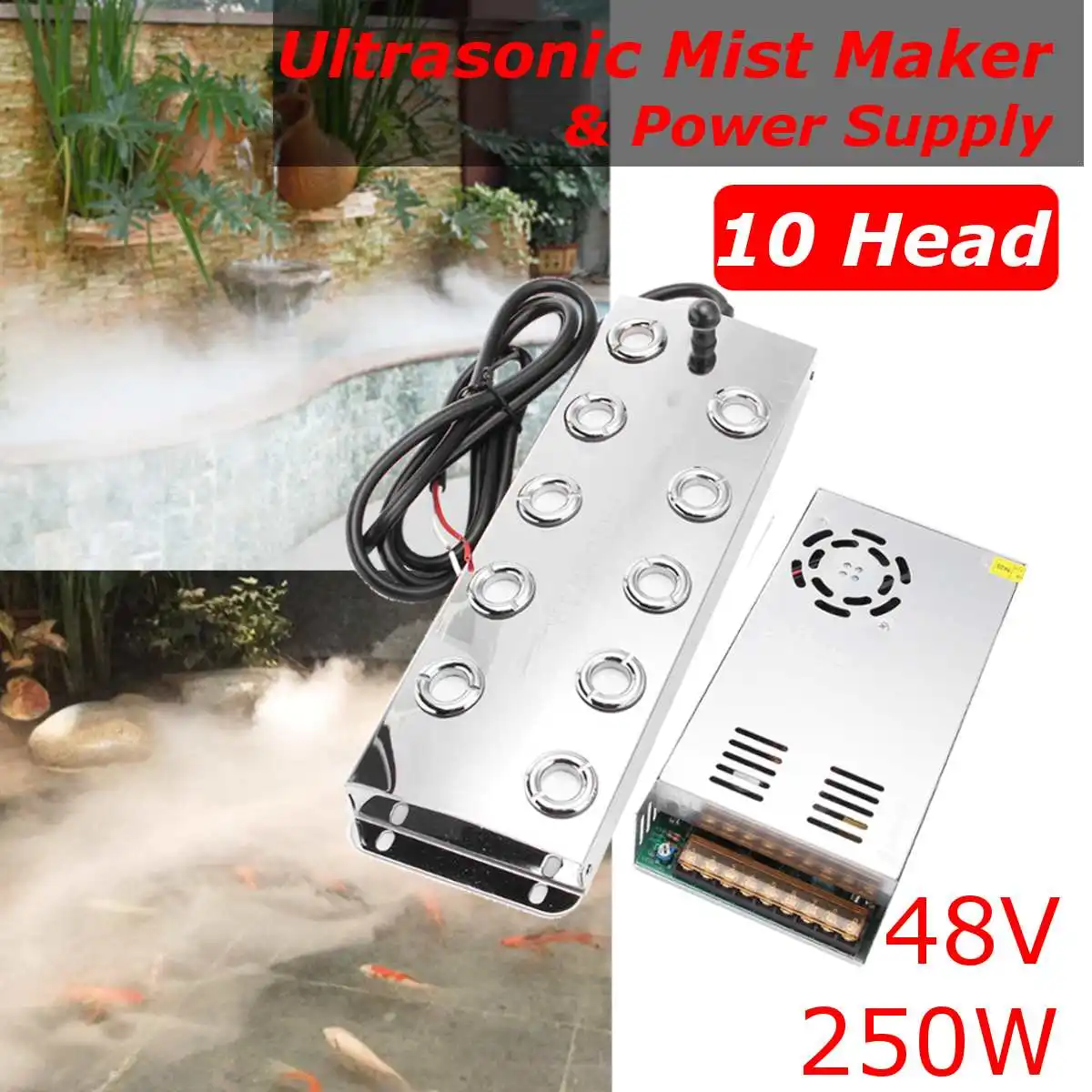 

Newest 10 Head 5000ML/H Ultrasonic Mist Maker Fogger Stainless Steel Air Humidifier Greenhouse Aeromist Hydroponics+Transformer