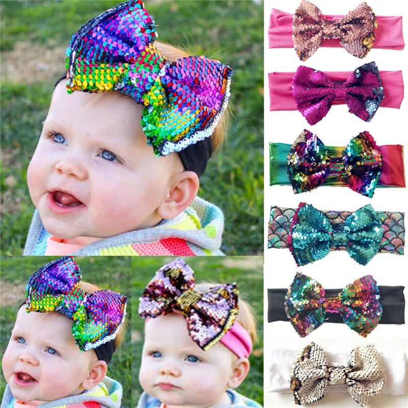 PUDCOCO 1pcs Baby Headband Turban Warm Flower Sequin Bows Newborn Baby