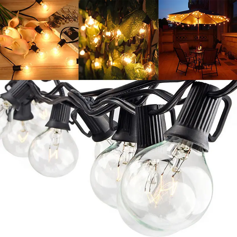 50FT Waterproof Retro Globe String Festoon Lights 50 Clear Bulbs G40