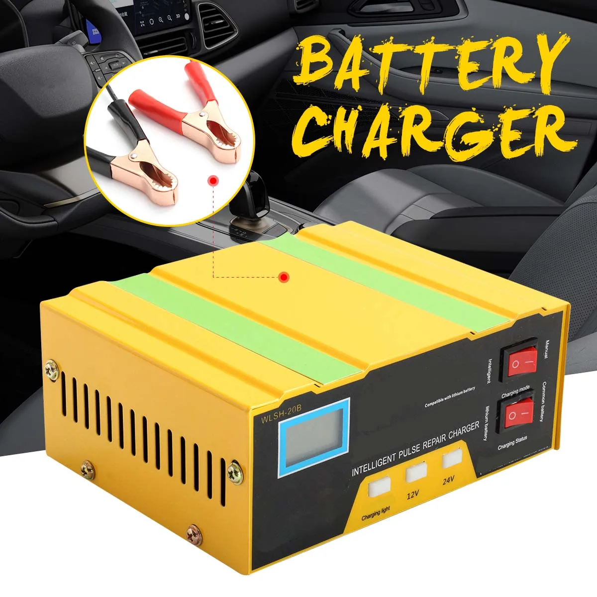 

Full Automatic Car Battery Charger 12V 24V Motorcycle Car Intelligent Charger 100AH Smart Fast Pulse Repair Charger
