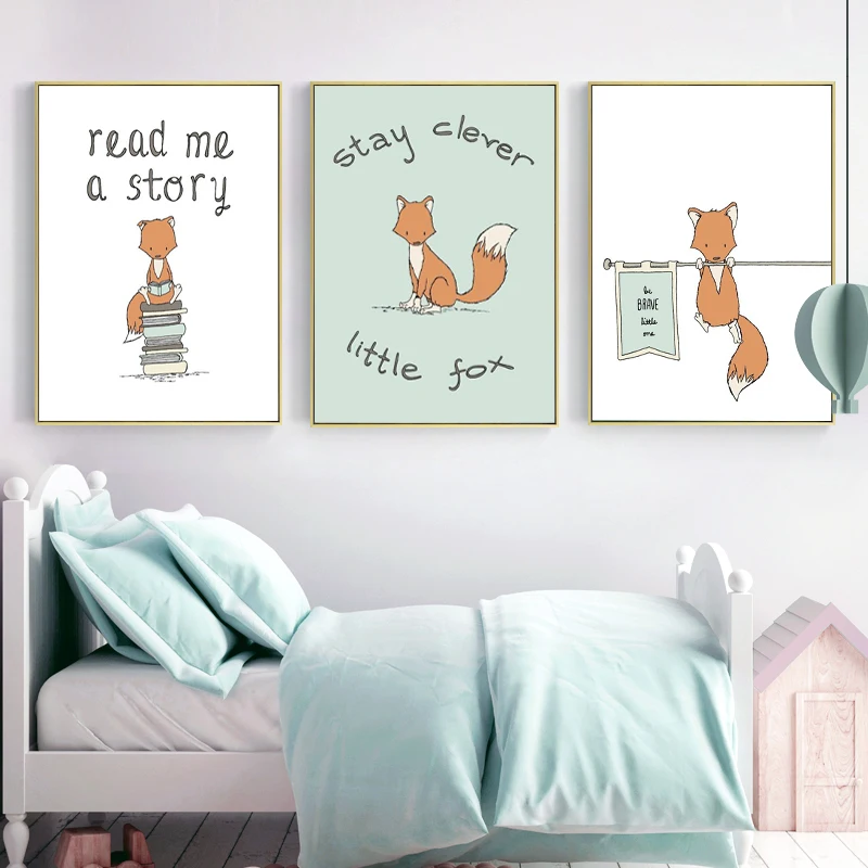

Cartoon Fox Nordic Posters and Prints Wall Art Canvas Painting Be Brave Quote Nursery Art Wall Picture Baby Girl Boy Room Decor