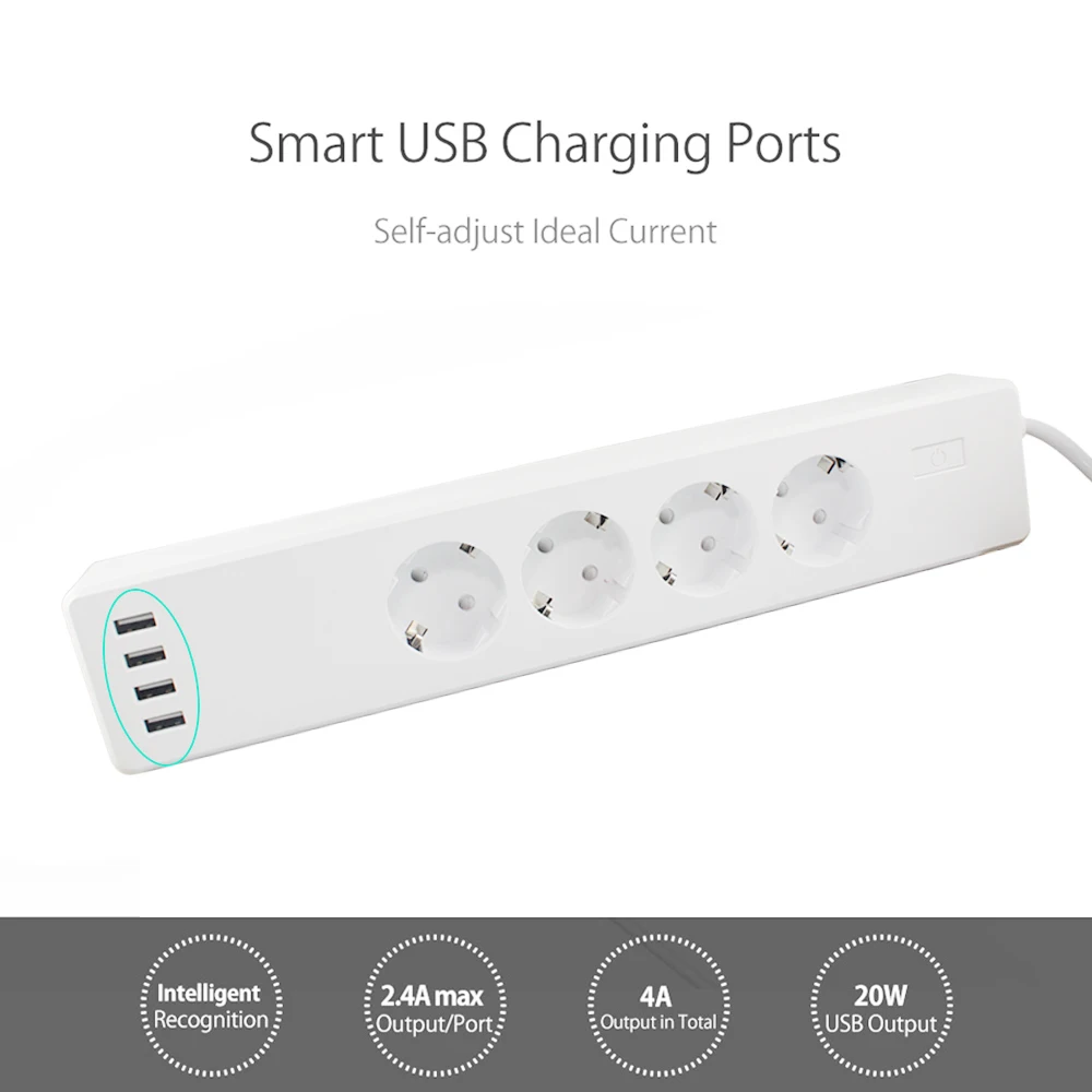 New Arrival RSH EU WiFi Power Strip,Surge Protector with 4 USB and 3 Smart Plug, Compatible with Alexa/Google