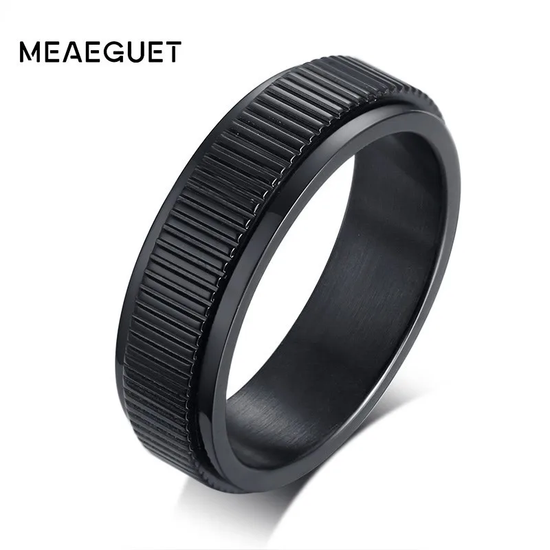 

Spining Men Rings Camera Rotated Design Black Stainless Steel 6mm Spinner Boy Graduation Gift