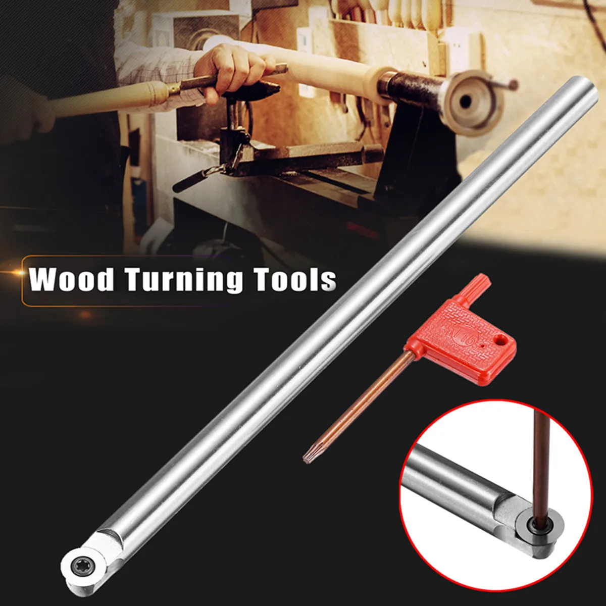 

DIY 250mm 12mm R6 Round Wooden Turning Tool Chisel Alloy Carbide Tip Bit Lathe Tool Set with 1Pcs T15 Wrench