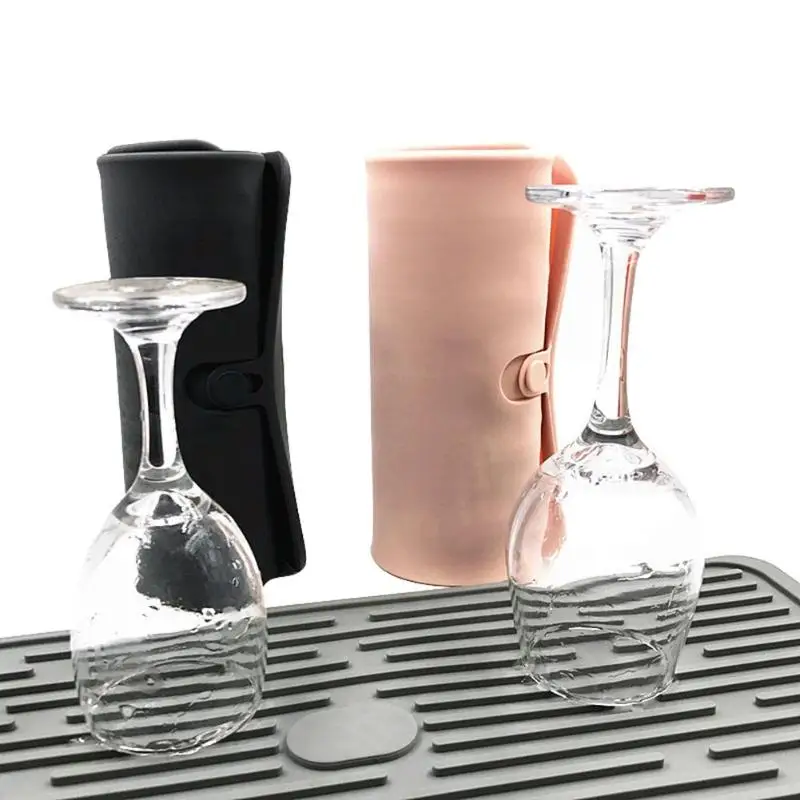 

VKTECH Multifunctional Foldable Non-Slip Placemat Wine Glass Tableware Silicone Drain Pad Insulation Pot Mat Black/Grey/Pink