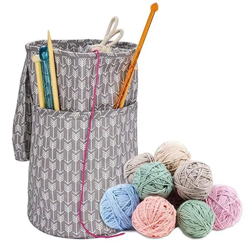 

Portable Knitting Yarn Storage Bag Round Women's Crochet Hook Thread Pouch Case Basket Knitting Use Tote Barrel Sewing Suppliers