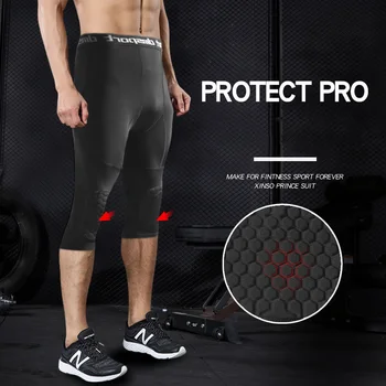 Safety Anti-Collision Basketball Shorts Men Fitness Training 3/4 Leggings With Knee Pads Sports 3XL Compression Trousers 3