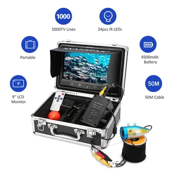 

Portable 9" Inch Large LCD Monitor 1000TVL Waterproof Underwater Fishing Camera Kit 24PCS Infrared IR LEDs Fish Finder