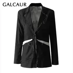 GALCAUR нерегулярные модного цвета, в стиле пэчворк для женщин блейзер с отворотами с длинным рукавом большой размеры женская одежда Весна