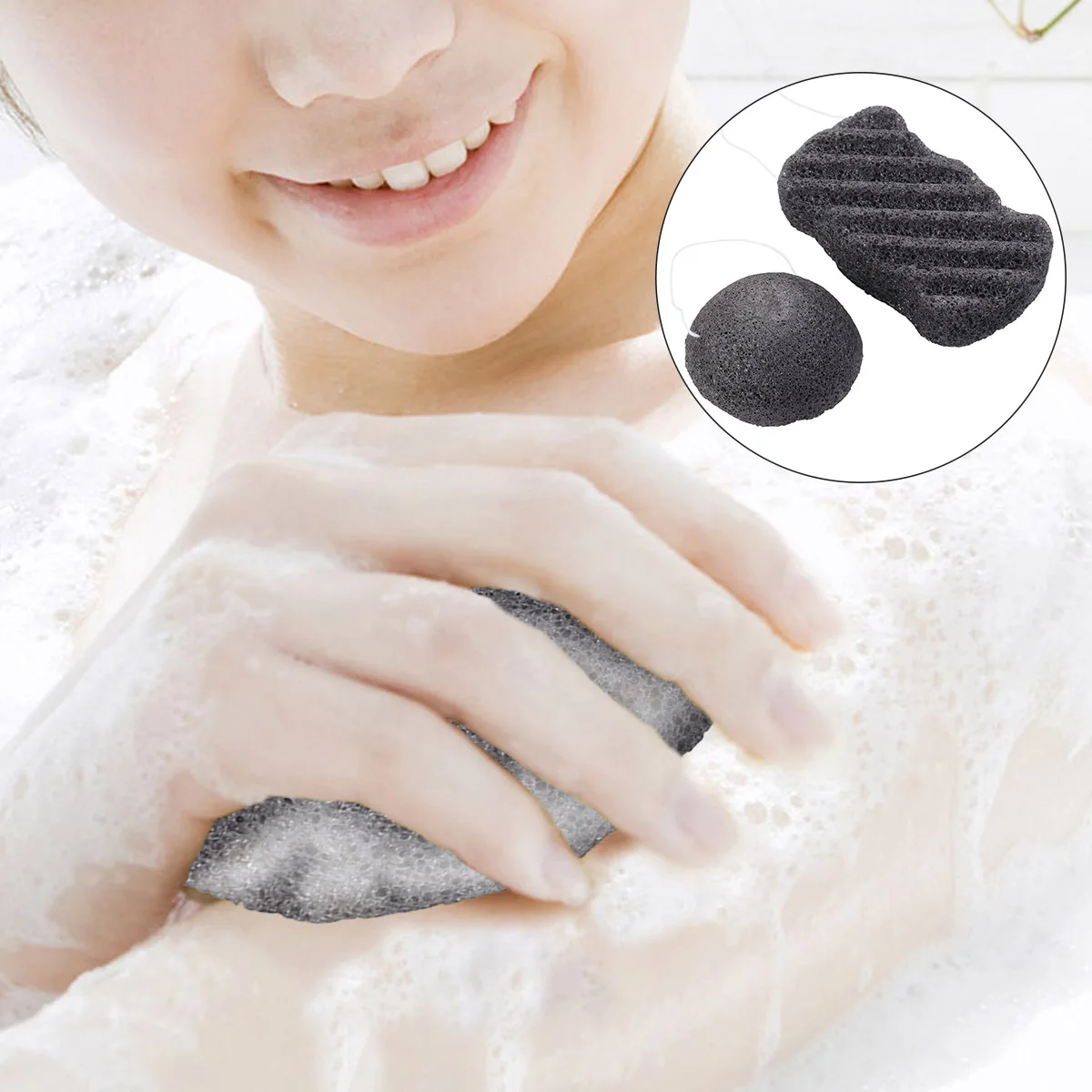 2pcs Konjac Sponge Natural Lot Bamboo Charcoal Deep Cleansing Natural Reusable Activated Makeup Sponge For Face Skin Care Body