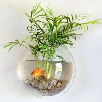 

Behogar 15cm Diameter Mini Acrylic Round Fish Bowls Wall Mounted Hanging Aquarium Tank Aquatic Pet Flower Plant Vase Fishbowl
