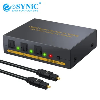 

eSYNiC Digital to Analog Audio Converter 3 Port Optical SPDIF Toslink to L/R RCA 3.5mm Stereo Audio Converter Adapter DAC