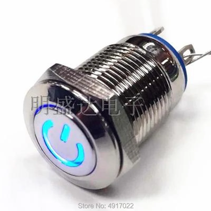 1pcs 3V LED 12mm Flat Head Power Supply Sign Light Reset switch Switch Waterproof Metal Button Blue 5PIN | Обустройство дома