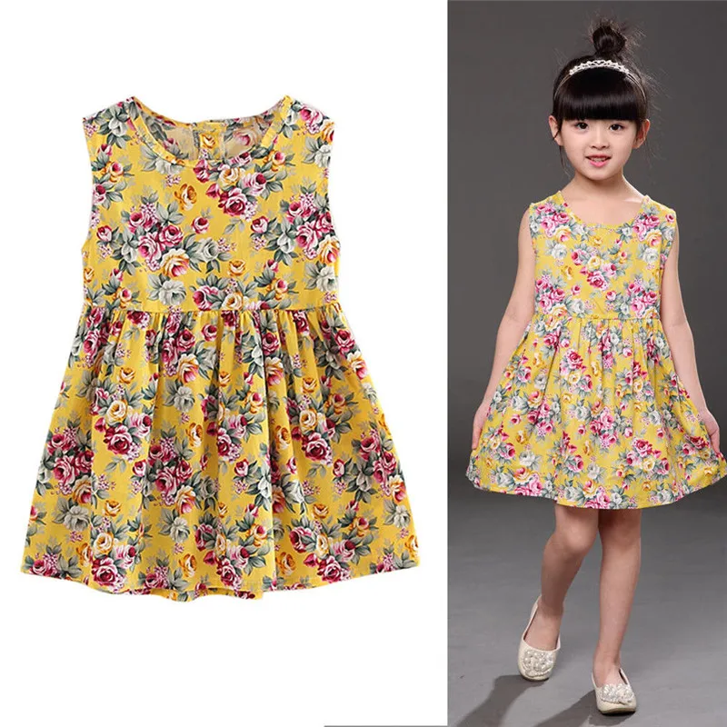 Новое популярное платье принцессы для маленьких девочек праздничное платье без рукавов с цветочным принтом летний сарафан