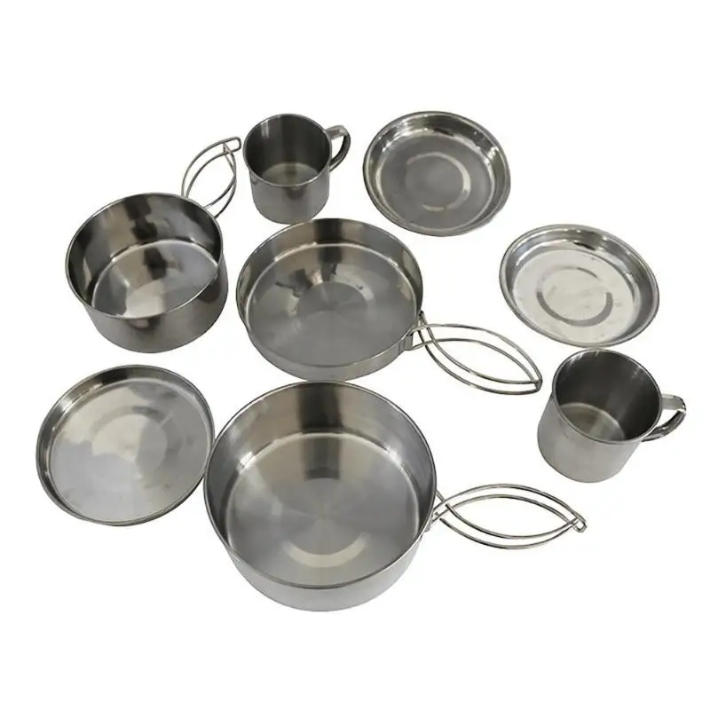 

8pcs Outdoor Cookware Set Stainless Steel Cups Pots Pans Cooking Tableware Camping Picnic Kit for 5-6 Person Dropshipping