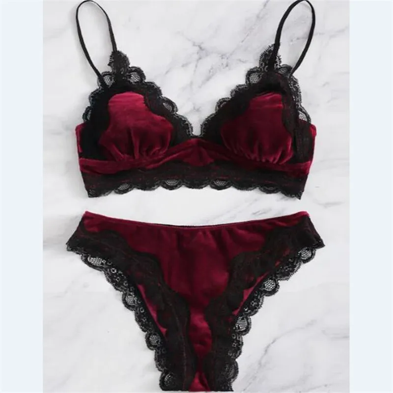 

Ladies Women Sexy Lace Lingerie Set Underwear Bra Set Lace Nightwear Panties Bras Unlined 2pcs Ladies Sleepwear