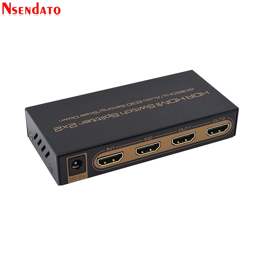  HDR HDMI 4K Splitter 2x2 4Kx2K 60Hz 2 In 2 Out HDMI Switch Converter with Audio EDID Scaler Down Fo
