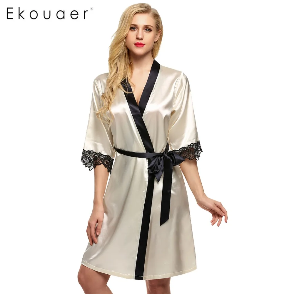 Ekouaer Women Kimono Robe Knee Length Bathrobe Sexy