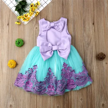 

Kids Baby Girls Formal Embroidery Flowers Princess Dress Sleeveless Tutu Tulle Party Wedding Dress Bow Backless Ball Gown 6M-5Y