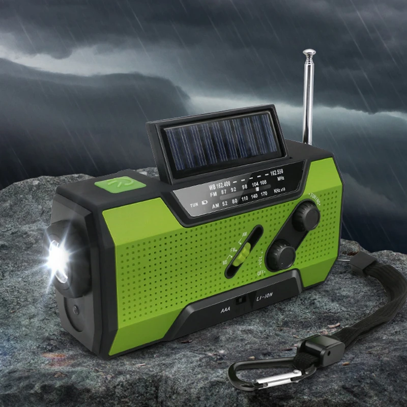 Солнечный Кривошип NOAA погодное радио для аварийной ситуации с AM/FM, фонариком, лампой для чтения и 2000mAh power Bank