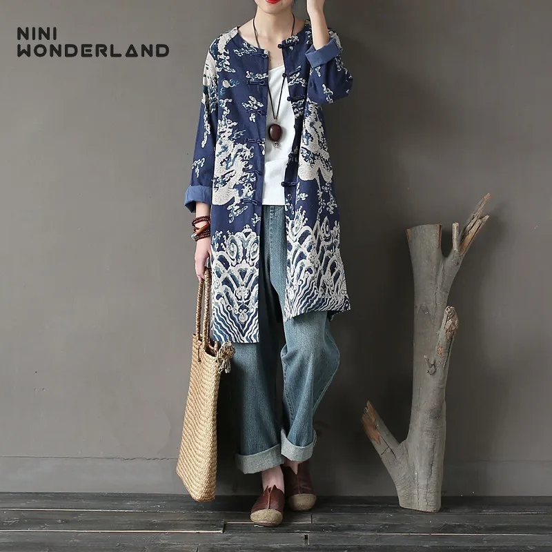 Женское винтажное платье NINI WONDERLAND свободное Повседневное из хлопка и льна с