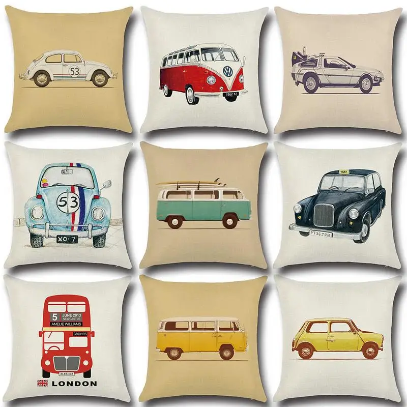 

Pillow Case Capa 45x45cm Vintage Car Bus Taxi Printing Cushion Cover Sofa Car Seat Decorative Throw Cushion Covers Home Decor