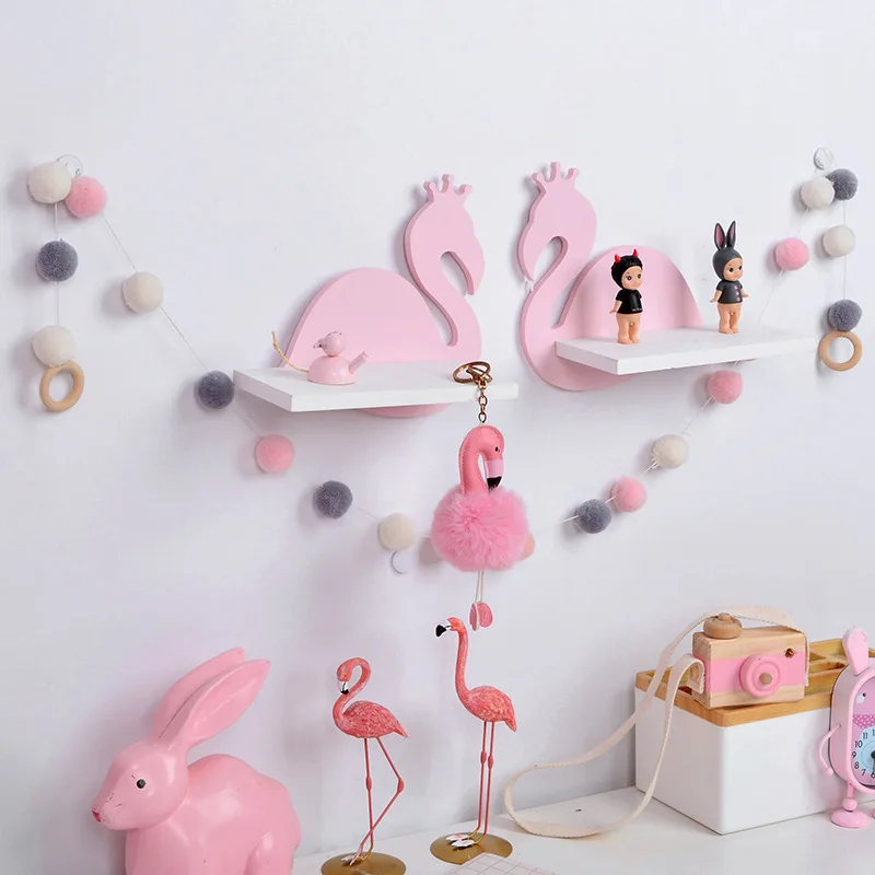 

INS Nordic Lovely Wooden Swan Wall Shelves Wood Wall Hanger Clapboard For Keys Cloths Children Room Decoration Organizer Rack